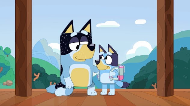 Bandit drops off Bluey at school.