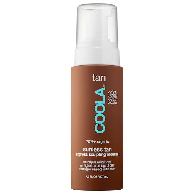 Pregnancy safe self tanners, like this coola mousse, are safe for pregnant people.