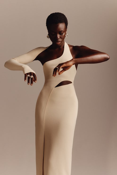 model in white dress