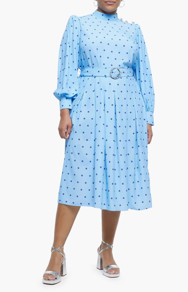 River Island Polka Dot Belted Long Sleeve Dress