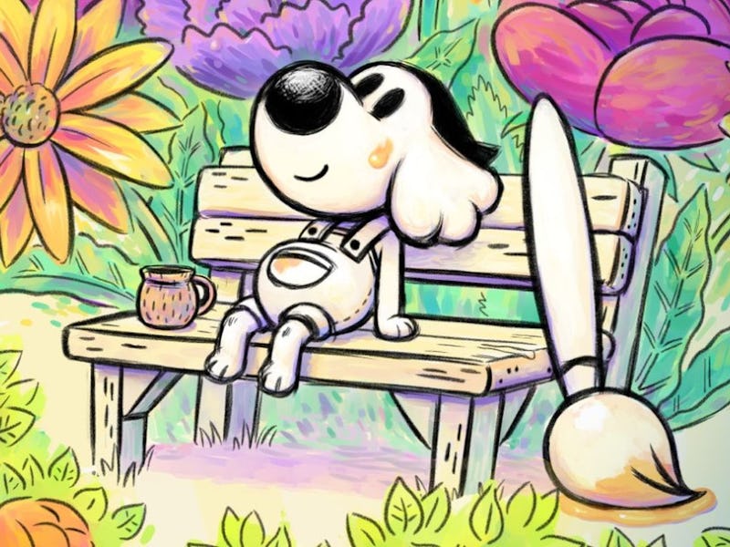 Chicory dog sitting on a bench