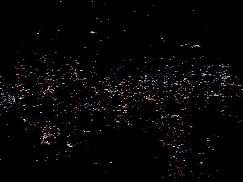 The MeerKAT image with short filaments, color-coded based on angle, in the galactic center.