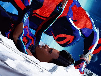 Miguel O'Hara pins down Miles Morales in Spider-Man: Across the Spider-Verse
