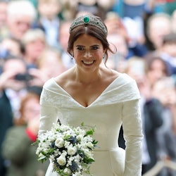 Princess Eugenie arrives for her wedding to Jack Brooksbank at St George's Chapel in Windsor Castle ...