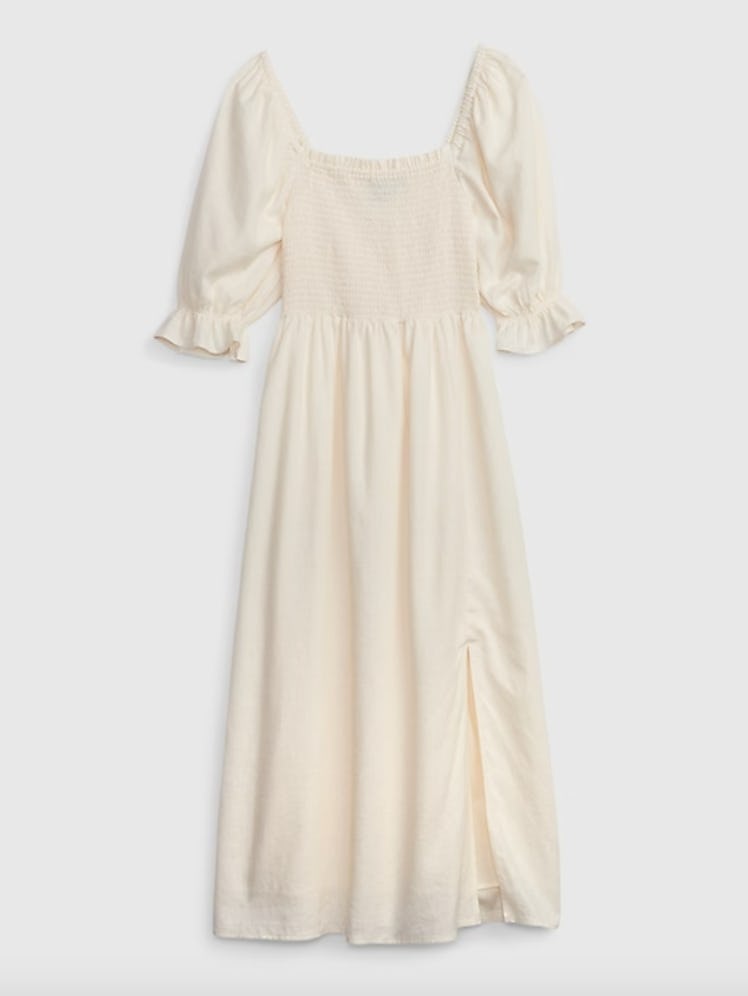 GAP Linen-Blend Puff Sleeve Midi Dress