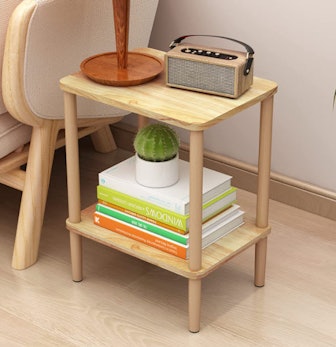 LUCKNOCK 2-Tier Solid Wood End Table with Storage Shelf