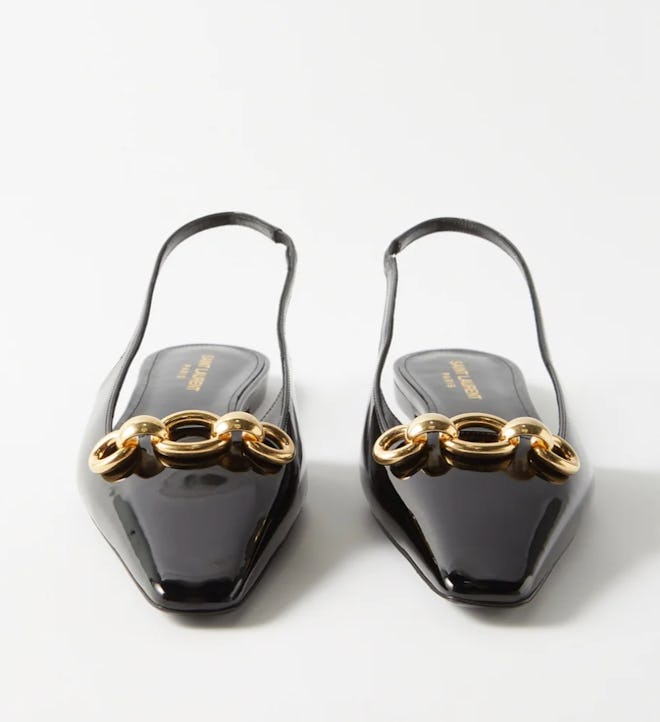 Saint Laurent Blade Chain-embellished Patent Leather Flats