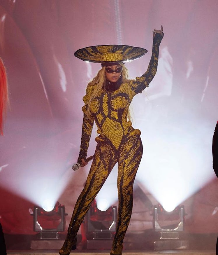 Beyoncé wears a custom Balmain catsuit while in Amsterdam.