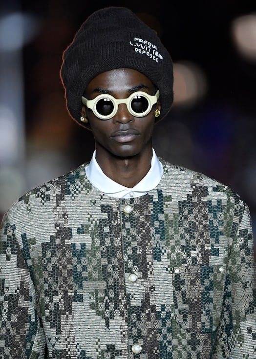 A model presents a creation for the Louis Vuitton Menswear Spring-Summer 2024 show as part of the Pa...