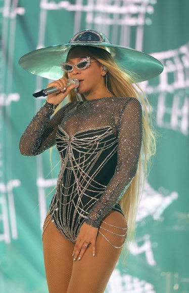 Beyoncé wears a custom Gucci leotard for her Renaissance world tour.