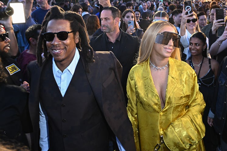 Jay Z and Beyoncé attend the Louis Vuitton Menswear Spring/Summer 2024 show as part of Paris Fashion...