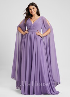 Purple A-line V-Neck Floor-Length Chiffon Evening Dress