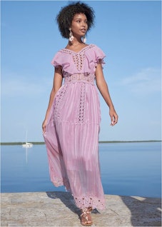 Purple Crochet Detail Maxi Dress