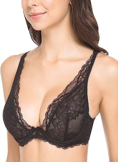 Wingslove Sheer Lace Plunge Underwire Bra