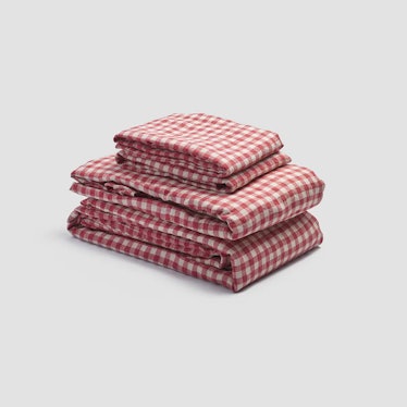 Mineral Red Gingham Linen Sheet Set