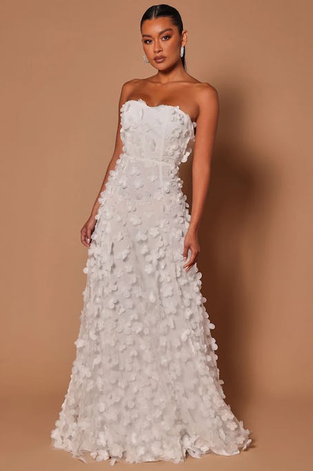 White 3D floral ballgown