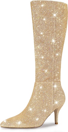 Gold Sparkly Knee High Boots