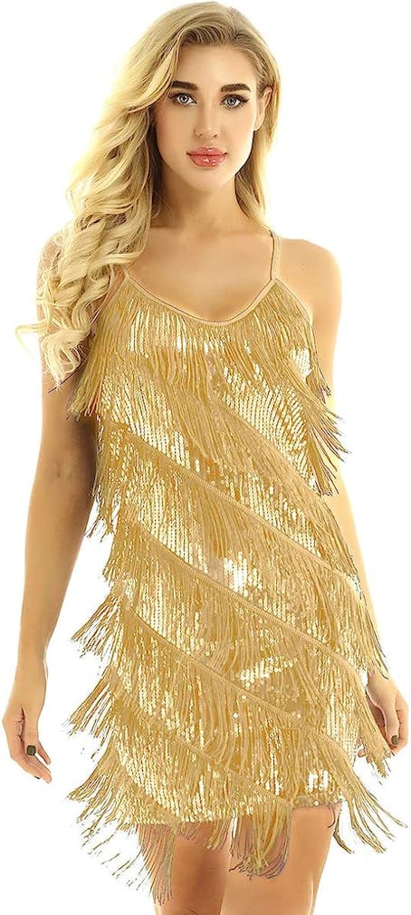Gold Sparkly Fringe Dress