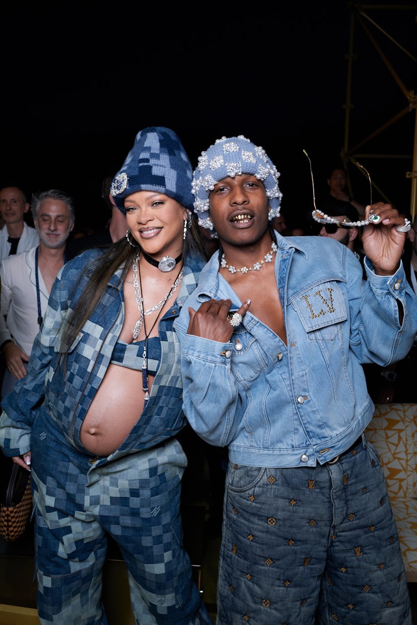 Rihanna and A$AP Rocky at the Louis Vuitton spring/summer 2024 menswear show in matching all denim l...