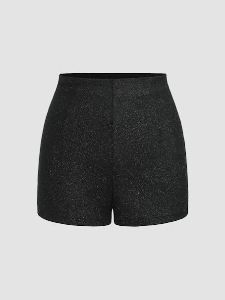 Black Glitter Jersey Ultra Shorts