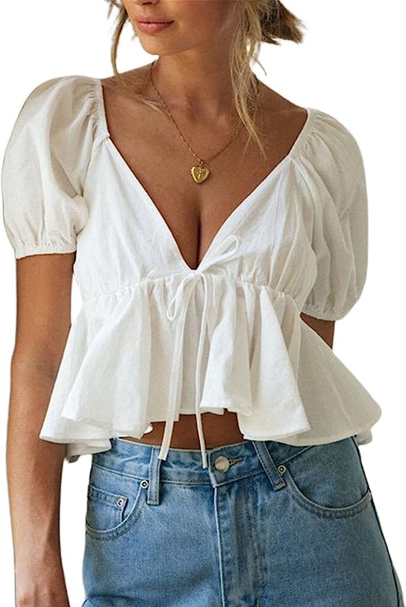 Remidoo Puff Sleeve Crop Top