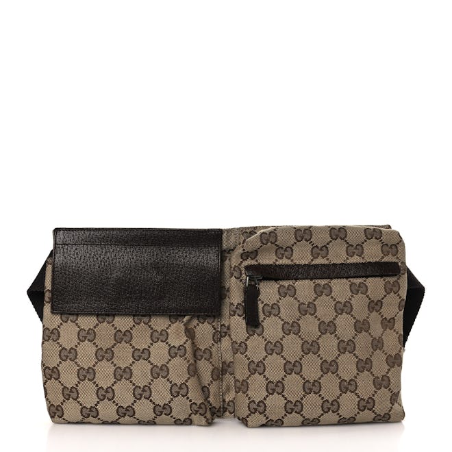 Gucci GG Monogram Double Pocket Belt Bag Dark Brown