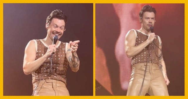 During his set, Harry Styles promised to "stall" so a pregnant fan could go to the bathroom and not ...