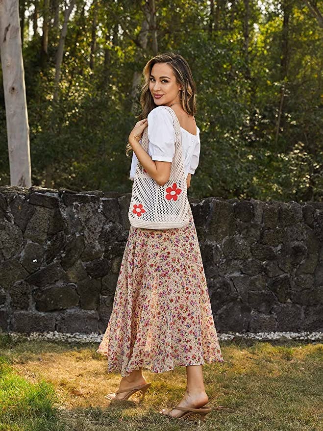 CATMICOO Crochet Mesh Beach Tote Bag