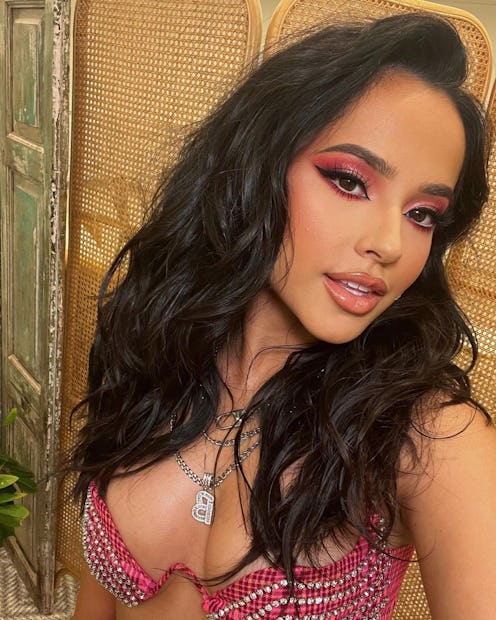 Becky G wore red eyeshadow. Her waterline was swiped with white eyeliner for a brightening effect.