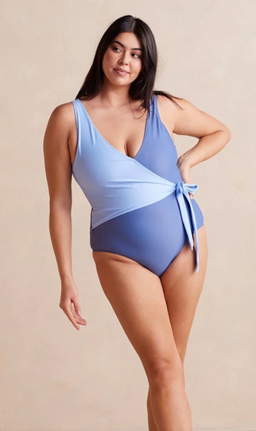 summersalt wrap one-piece swimsuit sky blue