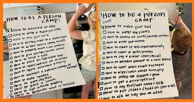 A mom is going viral for her "How To Be A Person Camp" checklist.