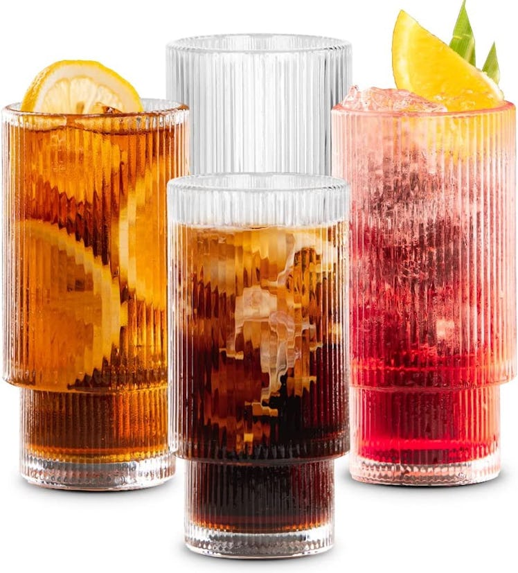 Combler Ribbed Drinking Glasses (Set Of 4)