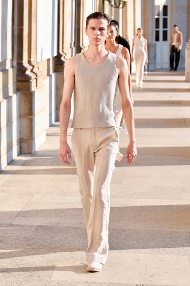 A model walks the runway during the Ludovic de Saint Sernin Ready to Wear Spring/Summer 2024 fashion...
