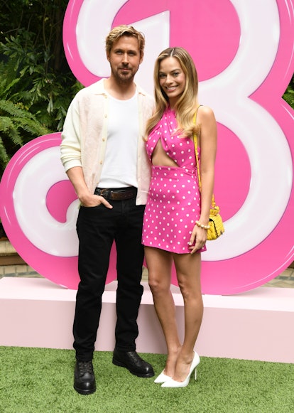 Ryan Gosling and Margot Robbie attend the press junket and photo call For "Barbie" at Four Seasons H...