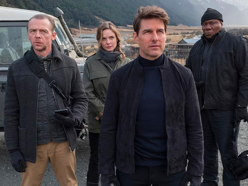 Simon Pegg, Rebecca Fergusson, Tom Cruise, and Ving Rhames in Mission: Impossible — Fallout