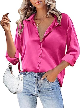 Hotouch Satin Button Down Blouse