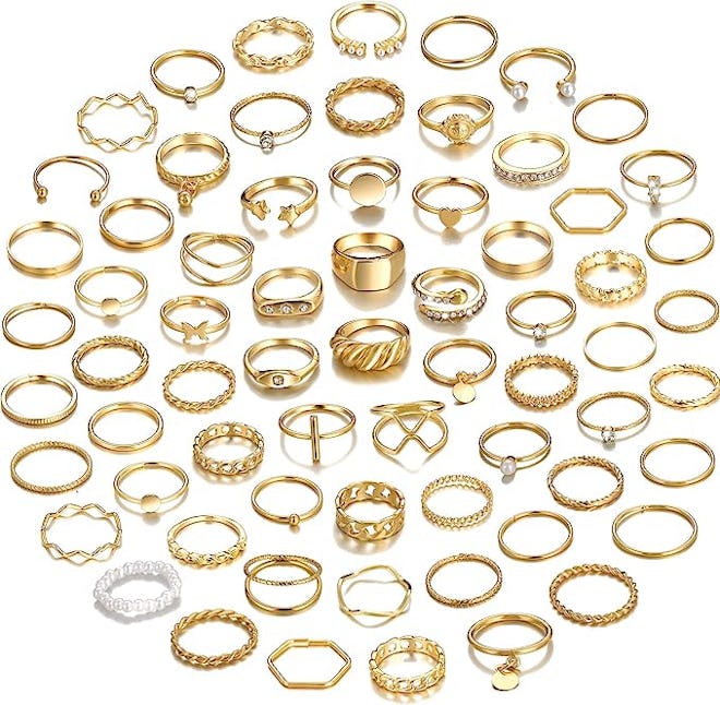 YEEZII 68 Pcs Gold Knuckle Rings Set