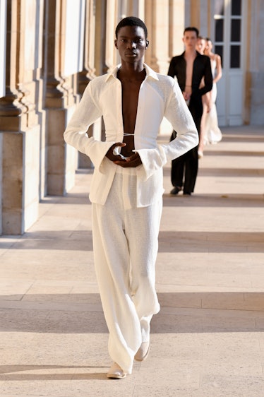 A model walks the runway during the Ludovic de Saint Sernin Ready to Wear Spring/Summer 2024 fashion...