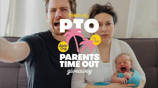 Two parents with crying baby in a story about the Frida Baby PTO giveaway.