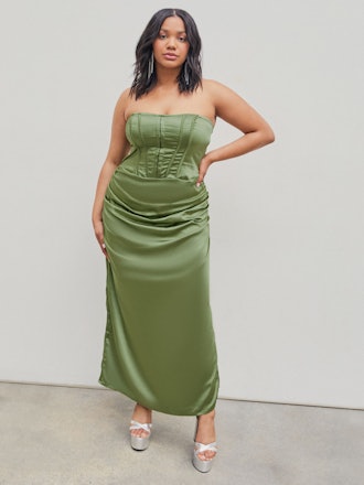 Curve & Plus Strapless Ruched Smocked Back Maxi Dress