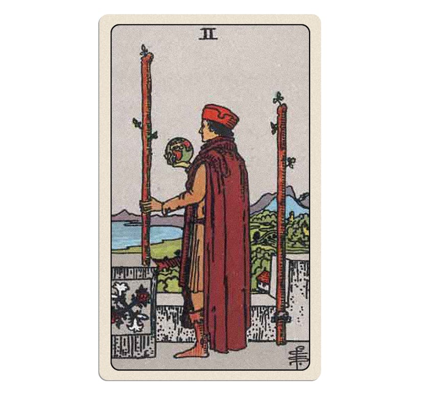 Your July 2023 tarot reading includes the Two of Wands.