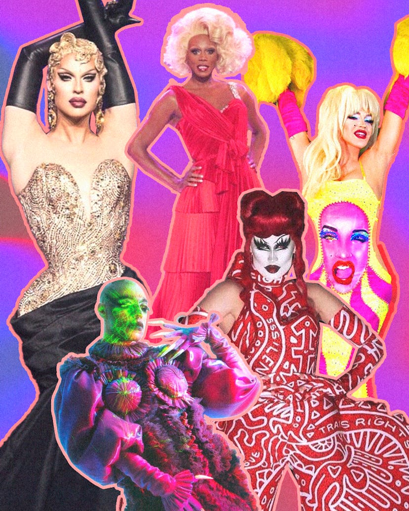 A collage of drag designers' creations