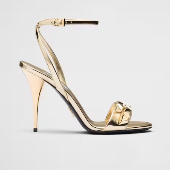 Studded Metallic Leather High-heeled Sandals
