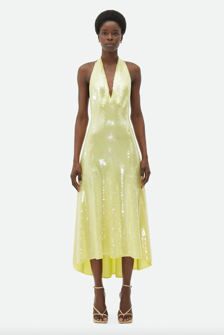 kendall jenner yellow dress Puts On a Leggy Display In Ultra-Mini Halter Kendall jenner outfits dresses |