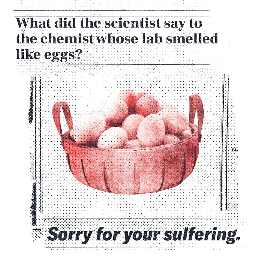 Science Jokes: What did the scienctist say to the chemist whose lab smelled like eggs?