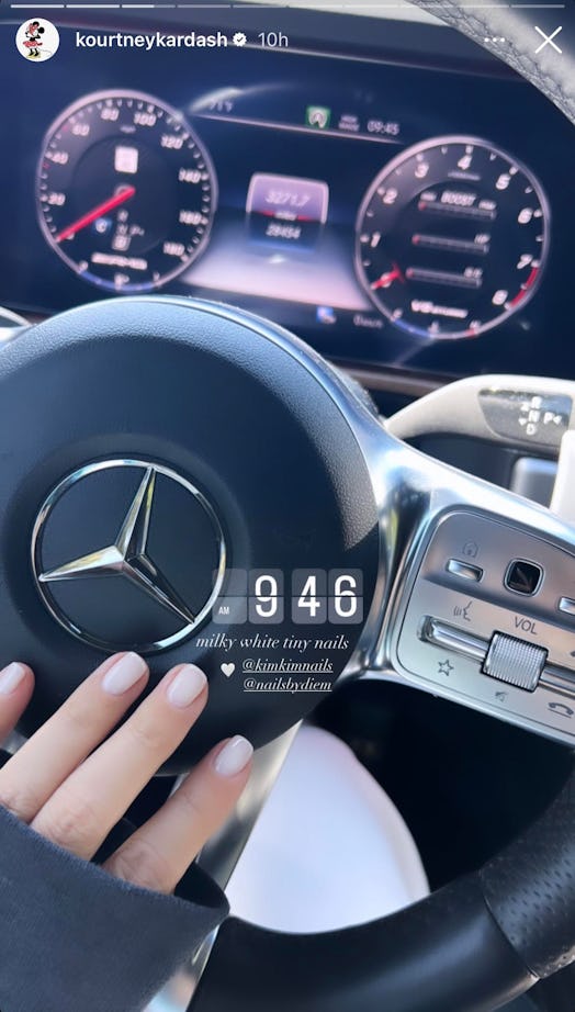 Kourtney Kardashian posted milk bath nails — aka a sheer, milky white manicure — on Instagram.