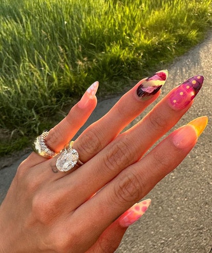 Hailey Bieber watercolor French manicure