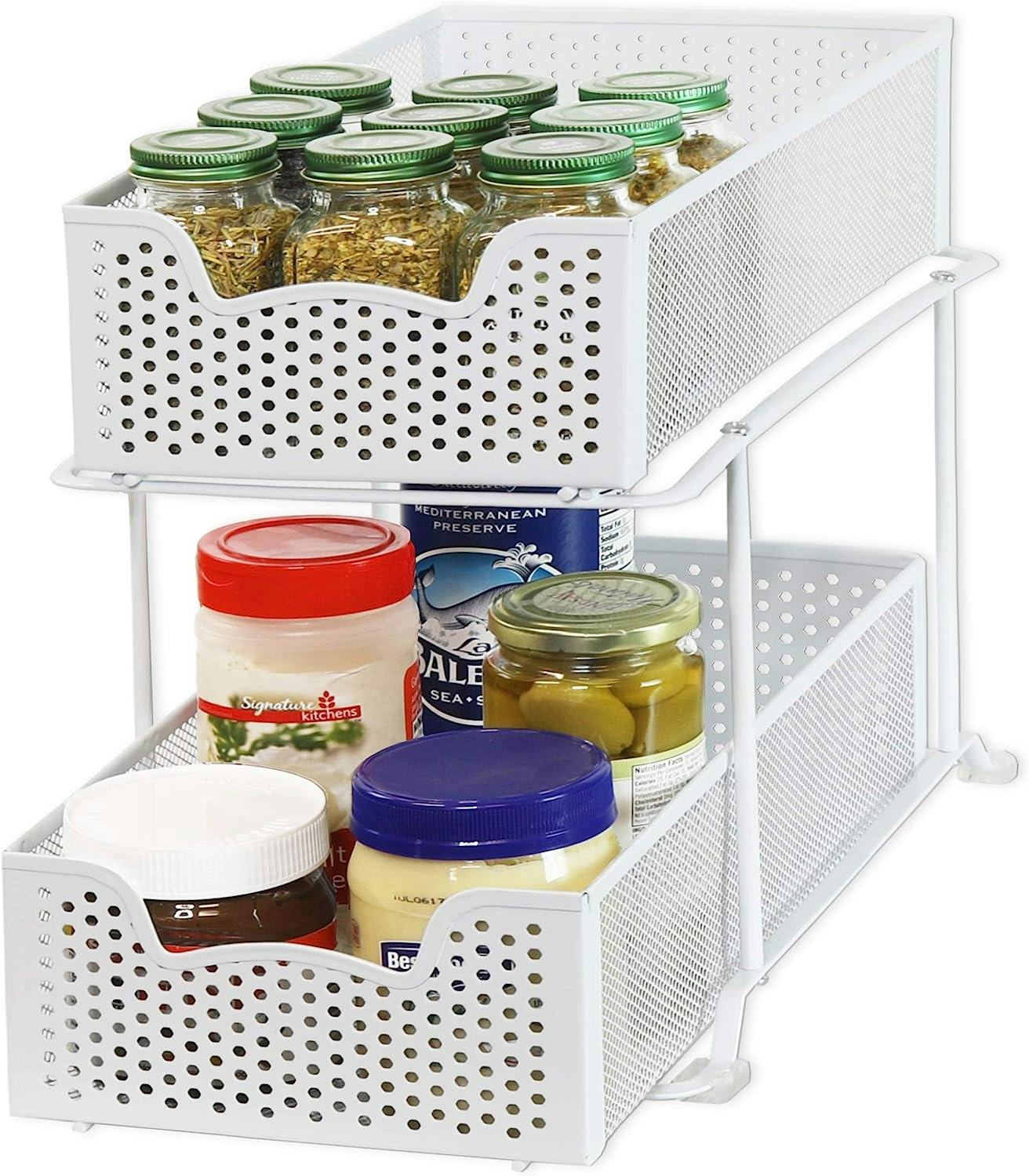 Skywin Plastic Stackable Storage Bins for Pantry - 6 Pack White Stackable Bins for Organizing Food, Kitchen, and Bathroom Essentials