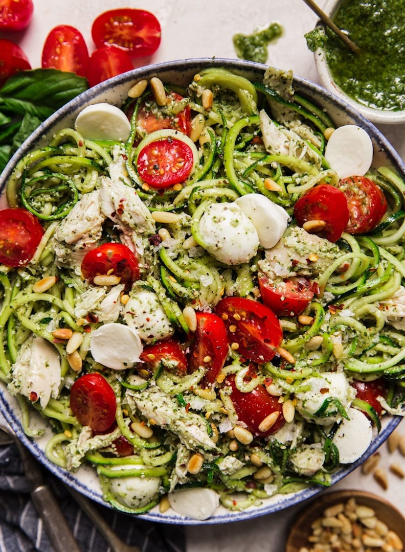 a pesto zoodle salad is the best no-cook recipe we can think of. 