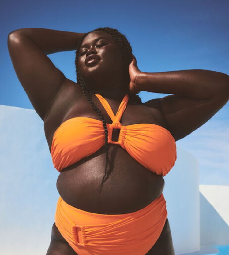 high waisted bikini bottom with side sash eloquii orange